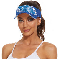 Vintage Blue Polynesia Sun Visor Cap Plumeria With Hibiscus Tropical Vibes
