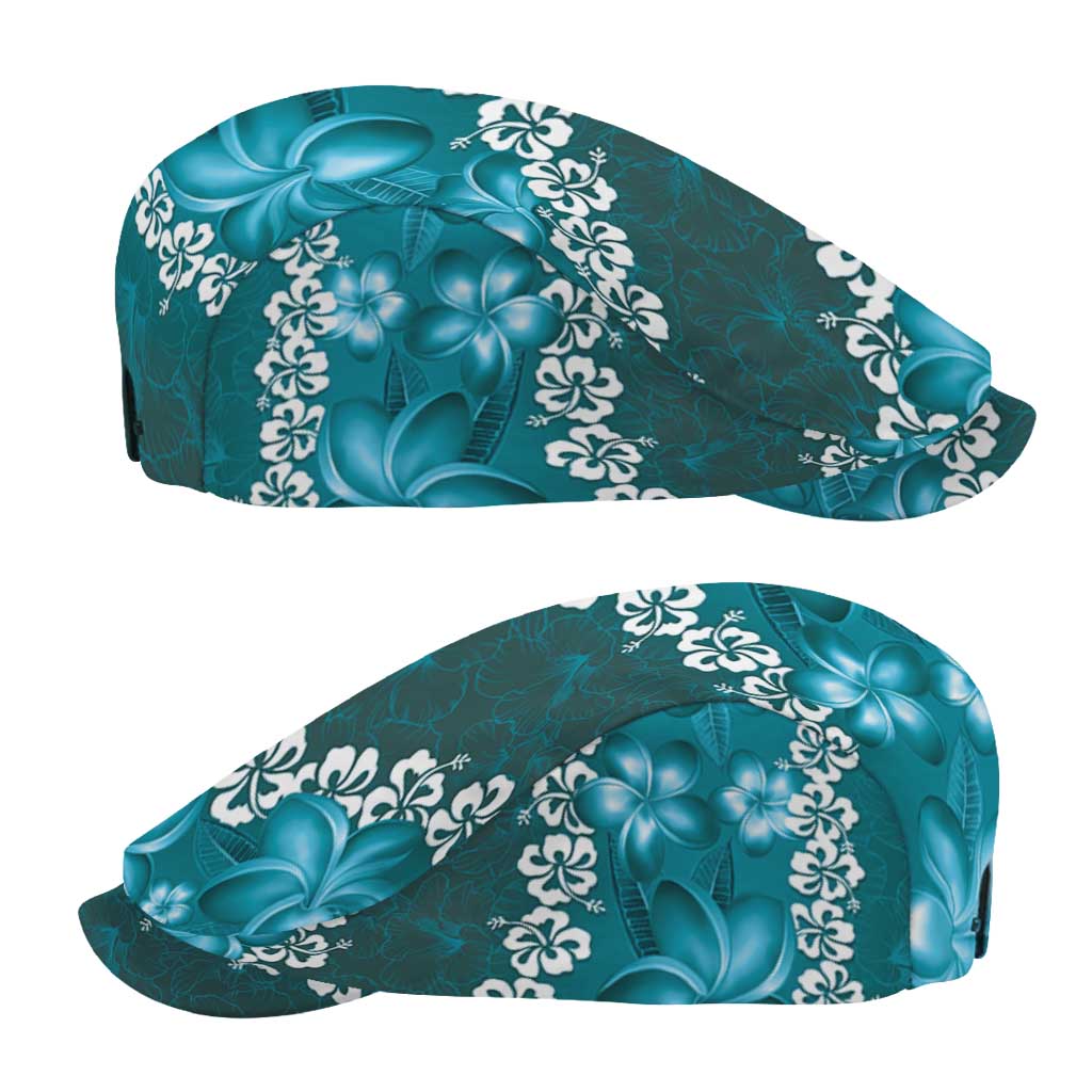 Vintage Dark Cyan Polynesia Jeff Hat Plumeria With Hibiscus Tropical Vibes - Polynesian Pride