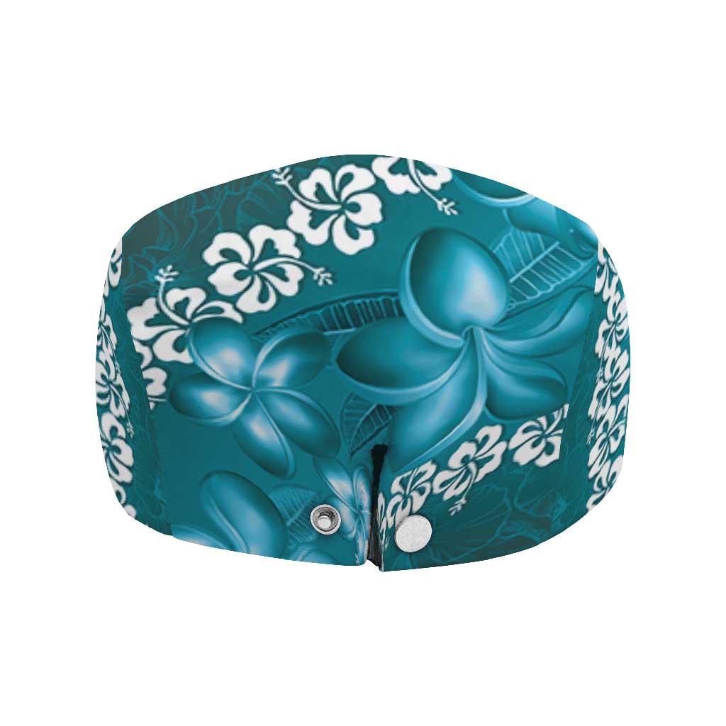 Vintage Dark Cyan Polynesia Jeff Hat Plumeria With Hibiscus Tropical Vibes - Polynesian Pride