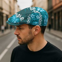 Vintage Dark Cyan Polynesia Jeff Hat Plumeria With Hibiscus Tropical Vibes - Polynesian Pride