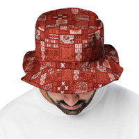 Vintage Hawaiian Quilting Patterns Bucket Hat Red Style Tribal Fabric Patchwork - Polynesian Pride