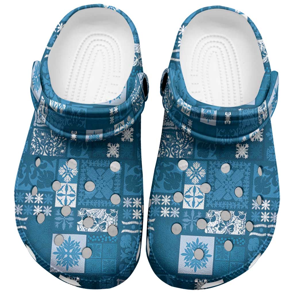 Vintage Hawaiian Quilting Patterns Clogs Shoes Blue Style Tribal Fabric Patchwork - Polynesian Pride