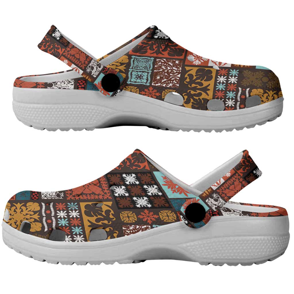 Vintage Hawaiian Quilting Patterns Clogs Shoes Brown Style Tribal Fabric Patchwork - Polynesian Pride