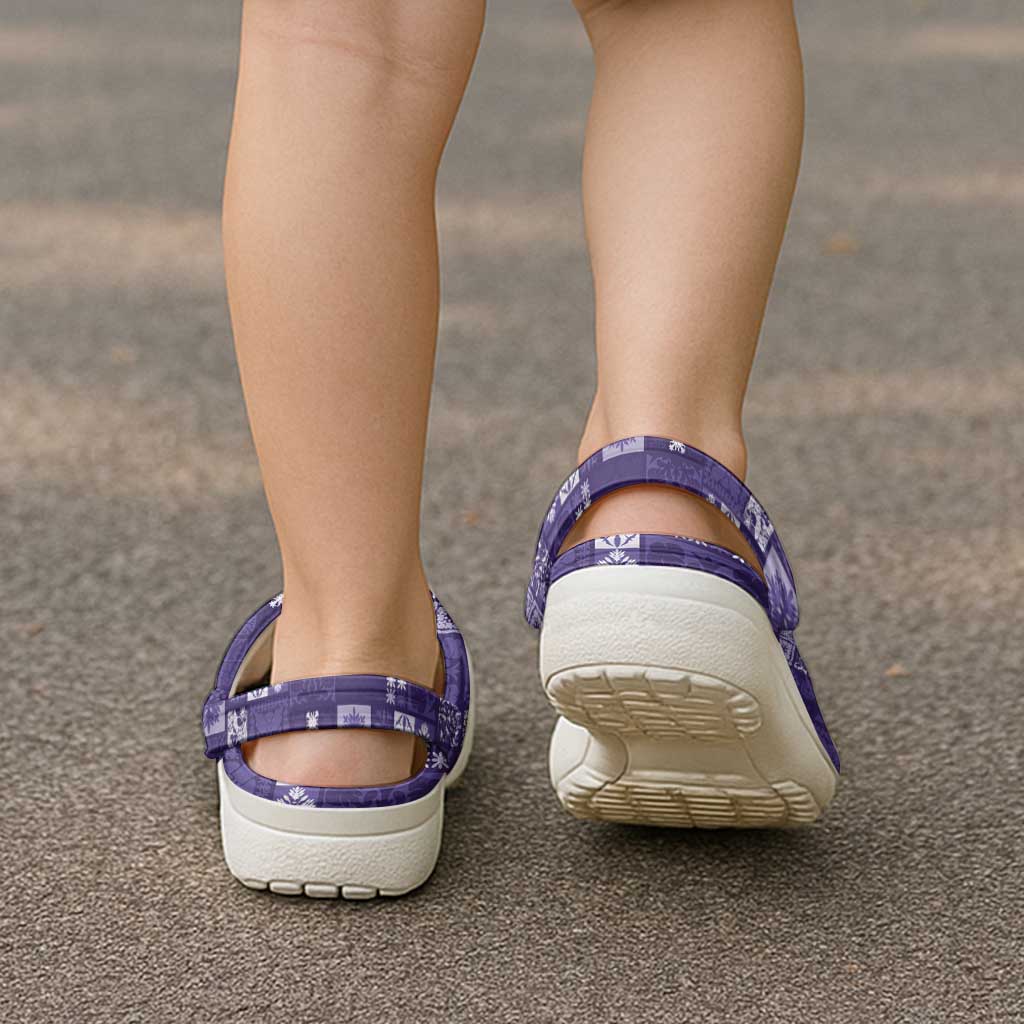 Vintage Hawaiian Quilting Patterns Clogs Shoes Purple Style Tribal Fabric Patchwork - Polynesian Pride