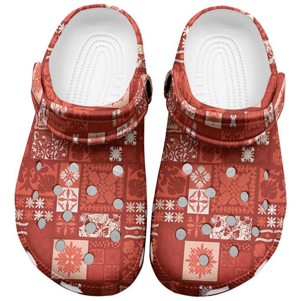 Vintage Hawaiian Quilting Patterns Clogs Shoes Red Style Tribal Fabric Patchwork - Polynesian Pride