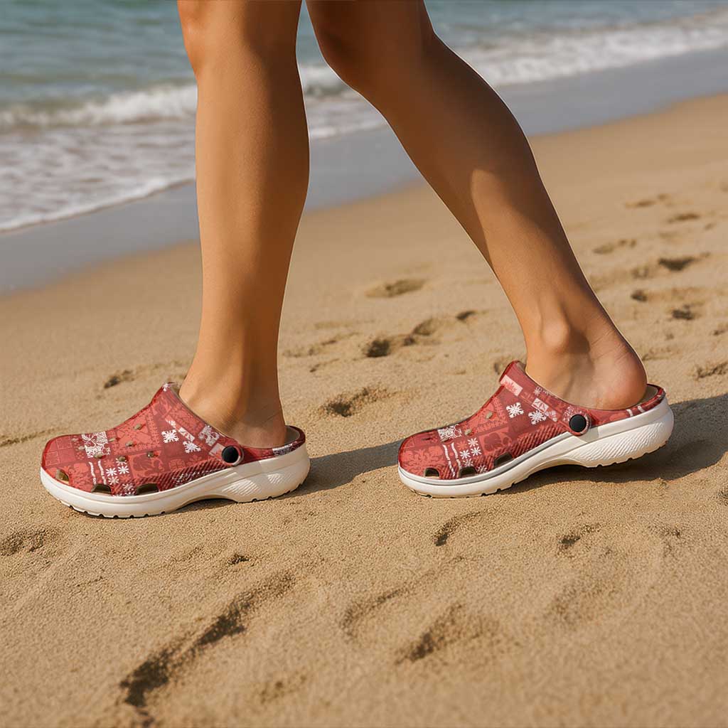 Vintage Hawaiian Quilting Patterns Clogs Shoes Red Style Tribal Fabric Patchwork - Polynesian Pride