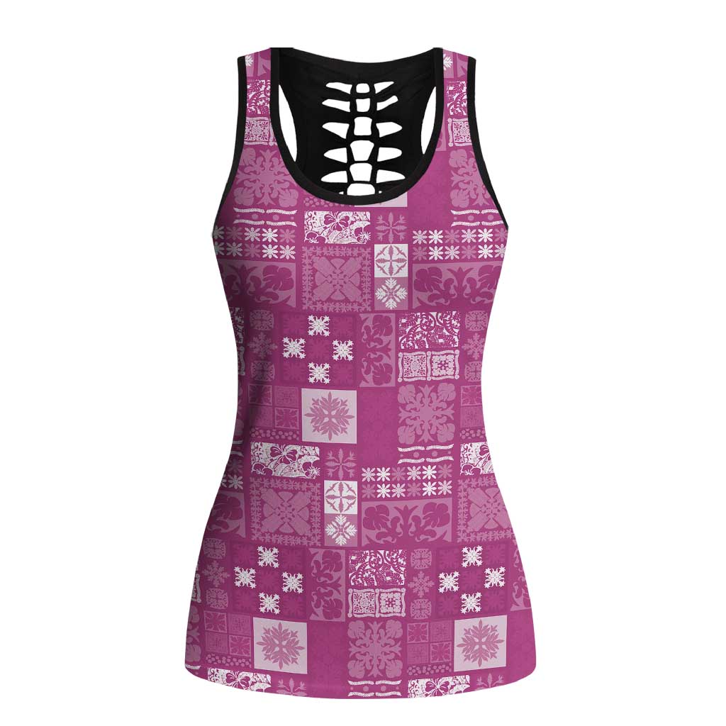 Vintage Hawaiian Quilting Patterns Hollow Tank Top Pink Style Tribal Fabric Patchwork LT9 Female Pink - Polynesian Pride