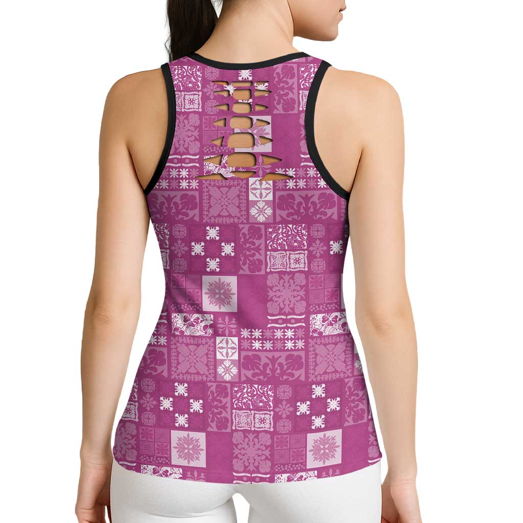 Vintage Hawaiian Quilting Patterns Hollow Tank Top Pink Style Tribal Fabric Patchwork - Polynesian Pride