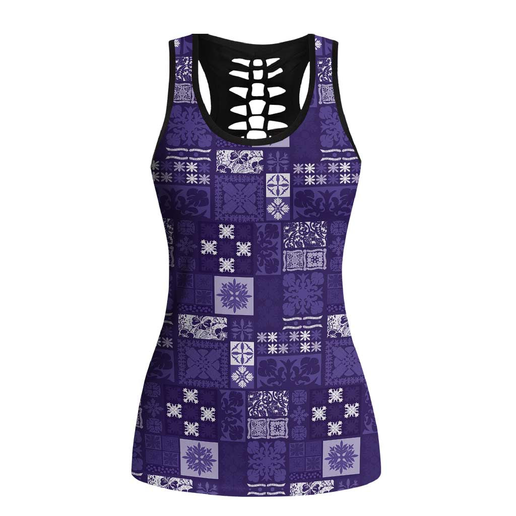 Vintage Hawaiian Quilting Patterns Hollow Tank Top Purple Style Tribal Fabric Patchwork LT9 Female Purple - Polynesian Pride