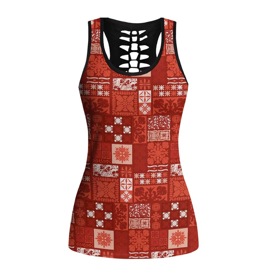 Vintage Hawaiian Quilting Patterns Hollow Tank Top Red Style Tribal Fabric Patchwork LT9 Female Red - Polynesian Pride