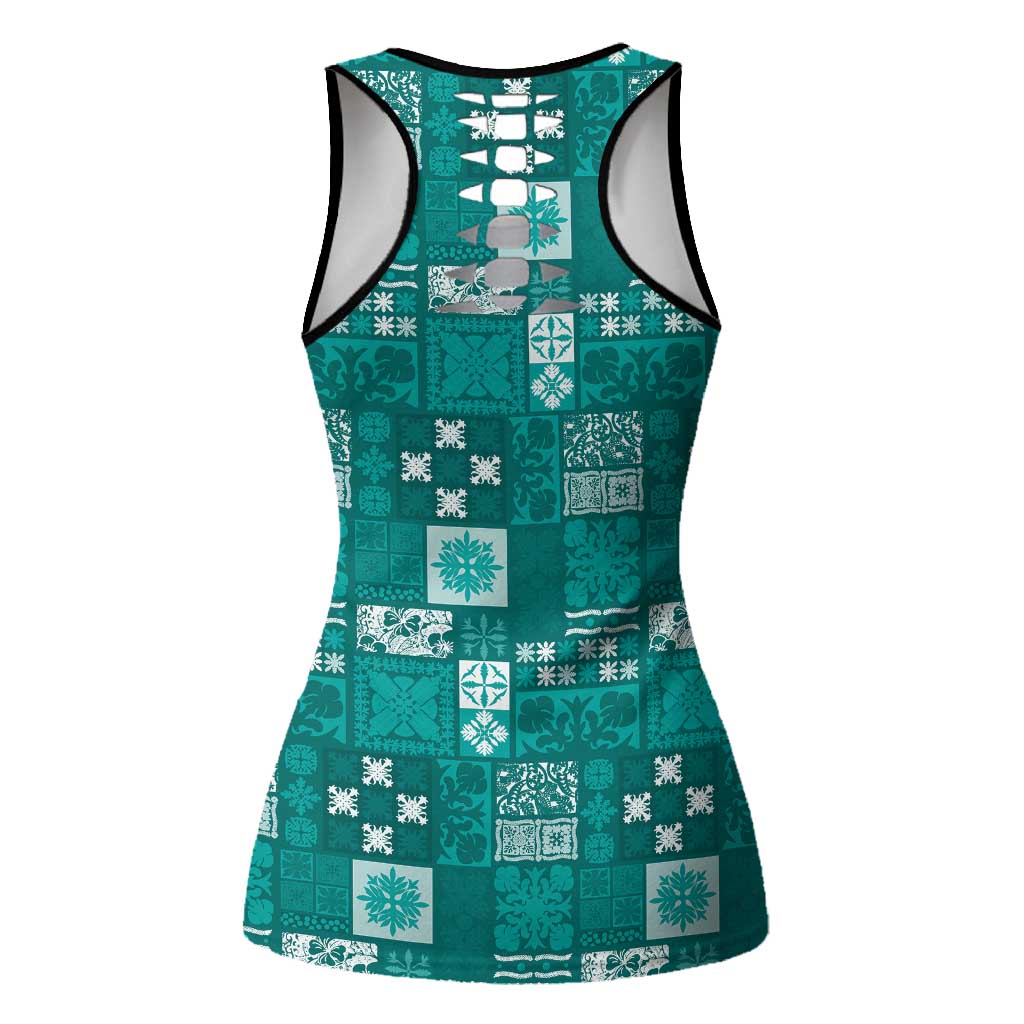 Vintage Hawaiian Quilting Patterns Hollow Tank Top Turquoise Style Tribal Fabric Patchwork - Polynesian Pride