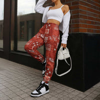 Vintage Hawaiian Quilting Patterns Jogger Pants Red Style Tribal Fabric Patchwork - Polynesian Pride