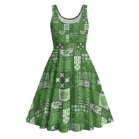 Vintage Hawaiian Quilting Patterns Midi Dress Green Style Tribal Fabric Patchwork - Polynesian Pride