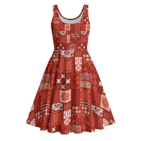 Vintage Hawaiian Quilting Patterns Midi Dress Red Style Tribal Fabric Patchwork - Polynesian Pride
