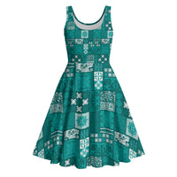 Vintage Hawaiian Quilting Patterns Midi Dress Turquoise Style Tribal Fabric Patchwork - Polynesian Pride