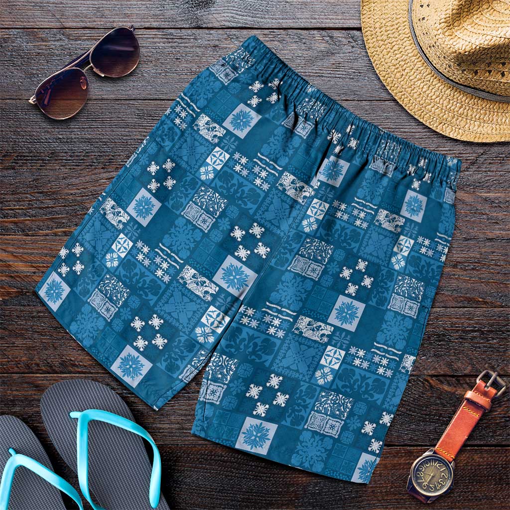 Vintage Hawaiian Quilting Patterns Shorts for Men Blue Style Tribal Fabric Patchwork LT9 Blue - Polynesian Pride