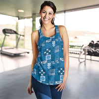 Vintage Hawaiian Quilting Patterns Women Racerback Tank Blue Style Tribal Fabric Patchwork - Polynesian Pride