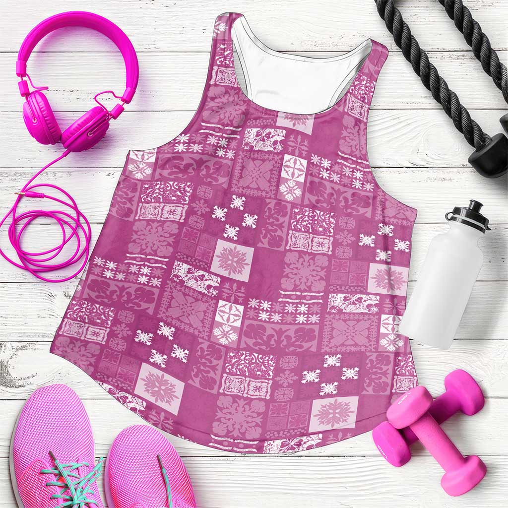 Vintage Hawaiian Quilting Patterns Women Racerback Tank Pink Style Tribal Fabric Patchwork - Polynesian Pride