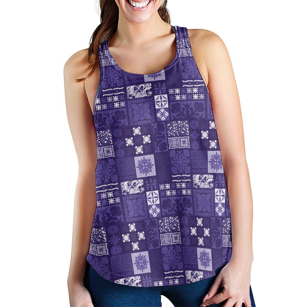 Vintage Hawaiian Quilting Patterns Women Racerback Tank Purple Style Tribal Fabric Patchwork - Polynesian Pride