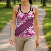 Vintage Pink Polynesia Hollow Tank Top Plumeria With Hibiscus Tropical Vibes - Polynesian Pride