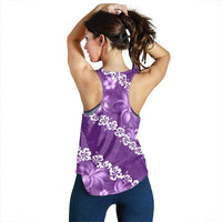 Vintage Purple Polynesia Women Racerback Tank Plumeria With Hibiscus Tropical Vibes - Polynesian Pride
