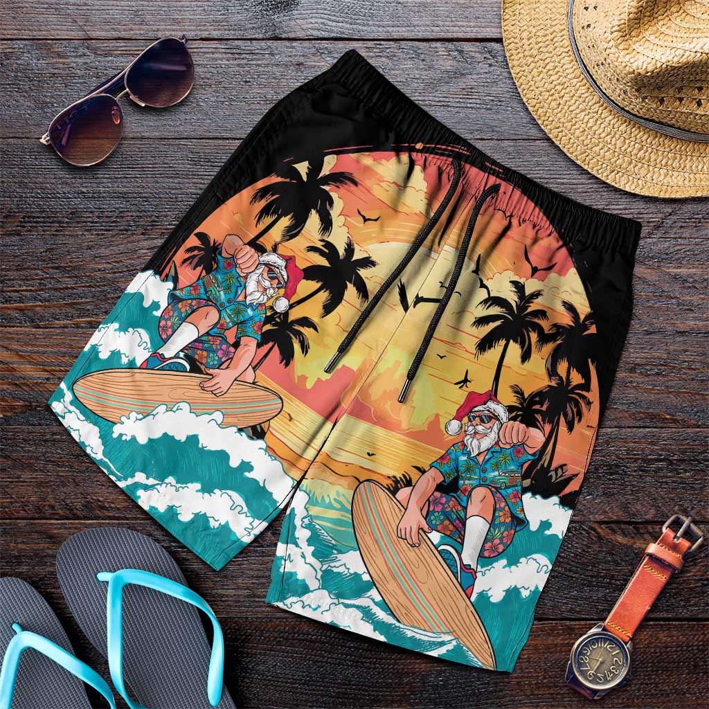 Vintage Santa Claus Surfing Summer Shorts for Men Mele Kalikimaka i Iulai!