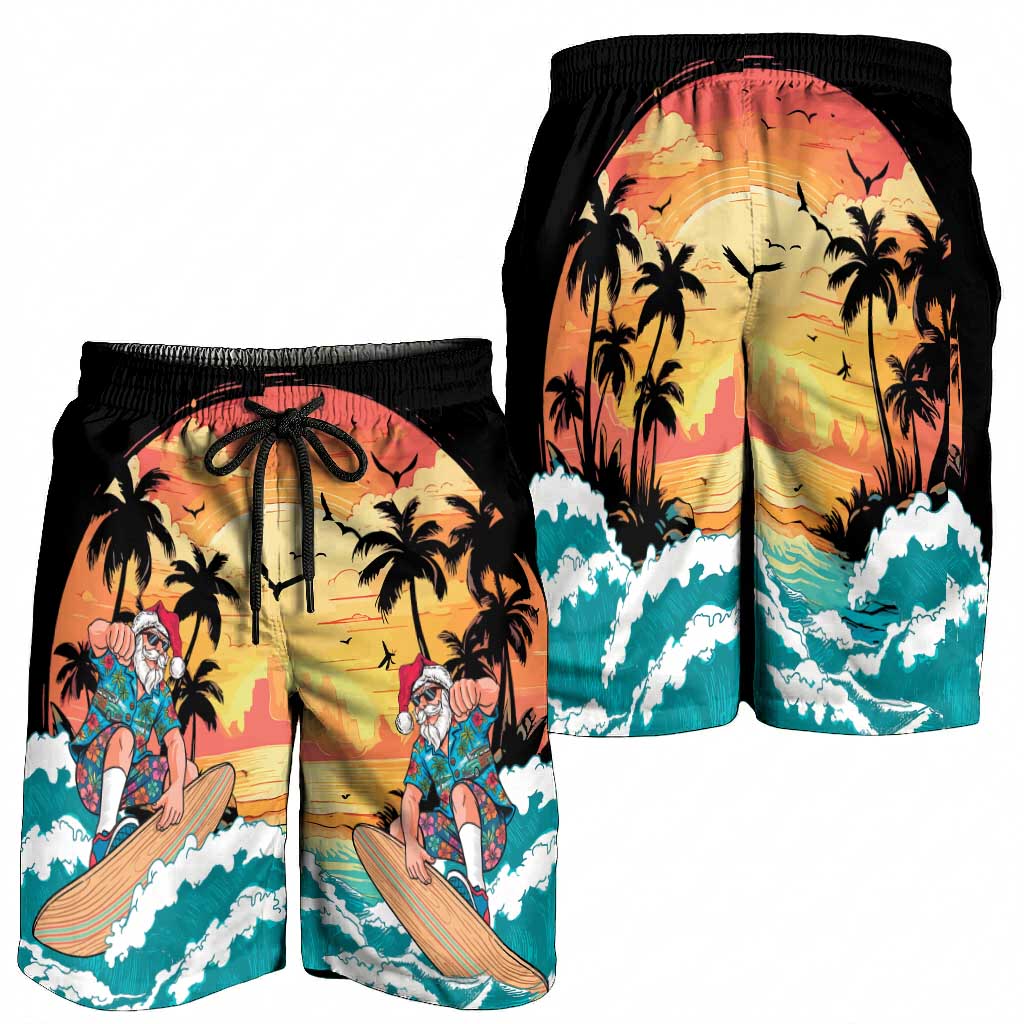 Vintage Santa Claus Surfing Summer Shorts for Men Mele Kalikimaka i Iulai!