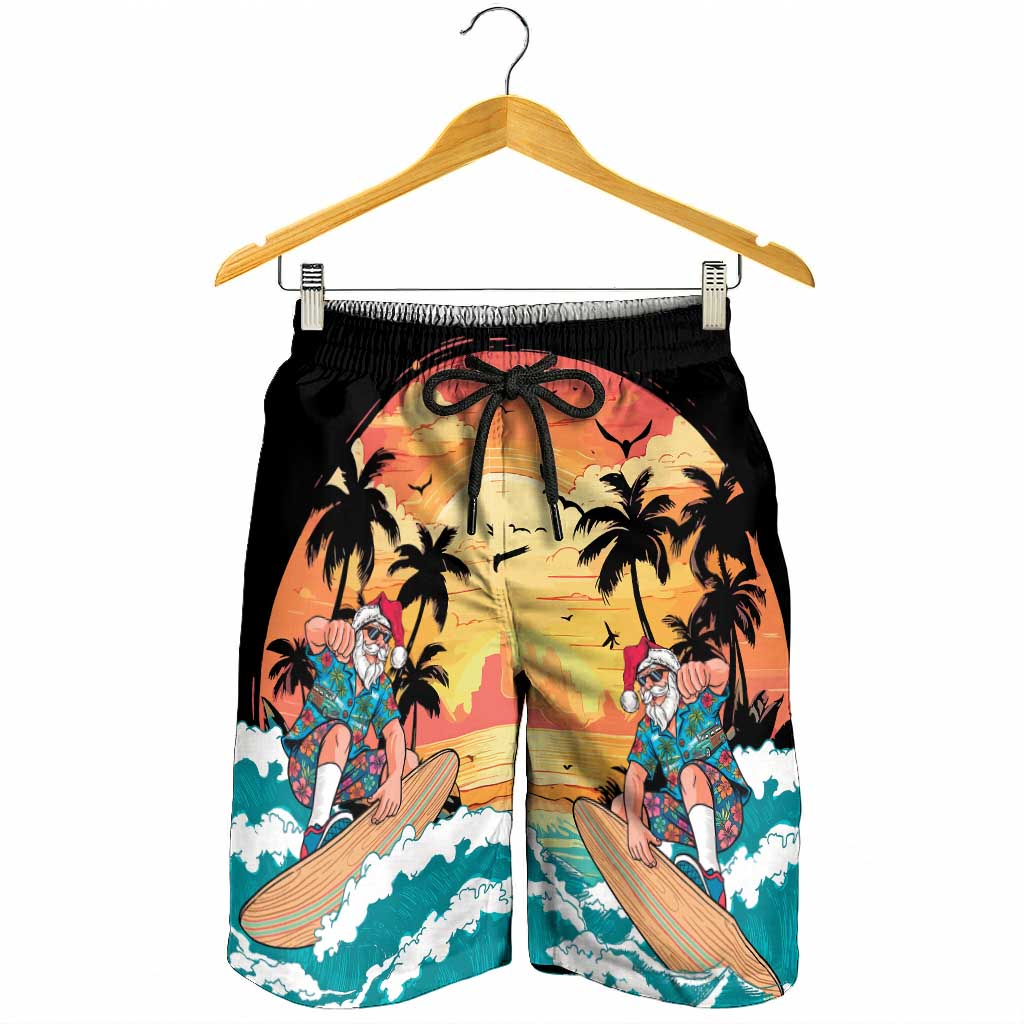 Vintage Santa Claus Surfing Summer Shorts for Men Mele Kalikimaka i Iulai!