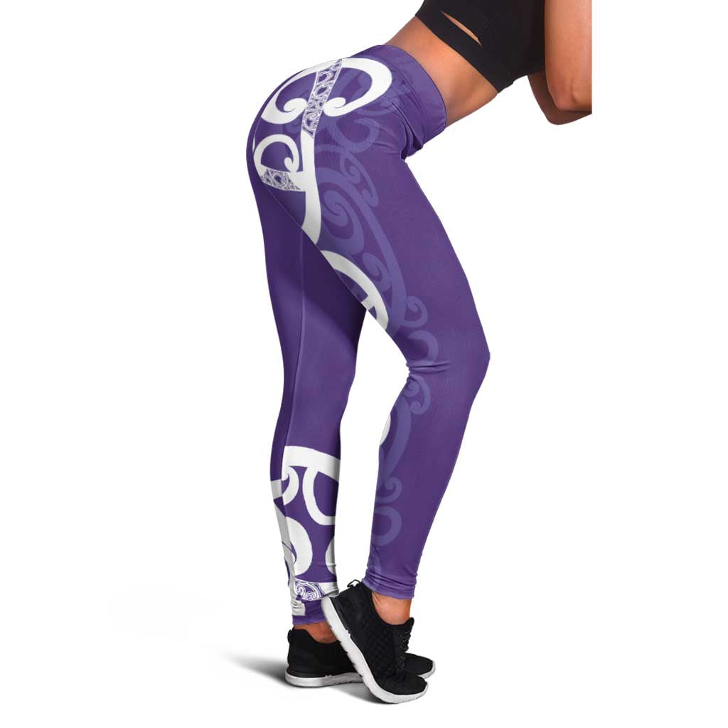 Violet Green Maori Leggings Koru Kowhaiwhai