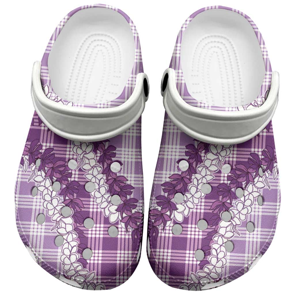Violet Hawaii Palaka Clogs Shoes Hawaiian Honohono Lei