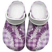 Violet Hawaii Palaka Clogs Shoes Hawaiian Honohono Lei