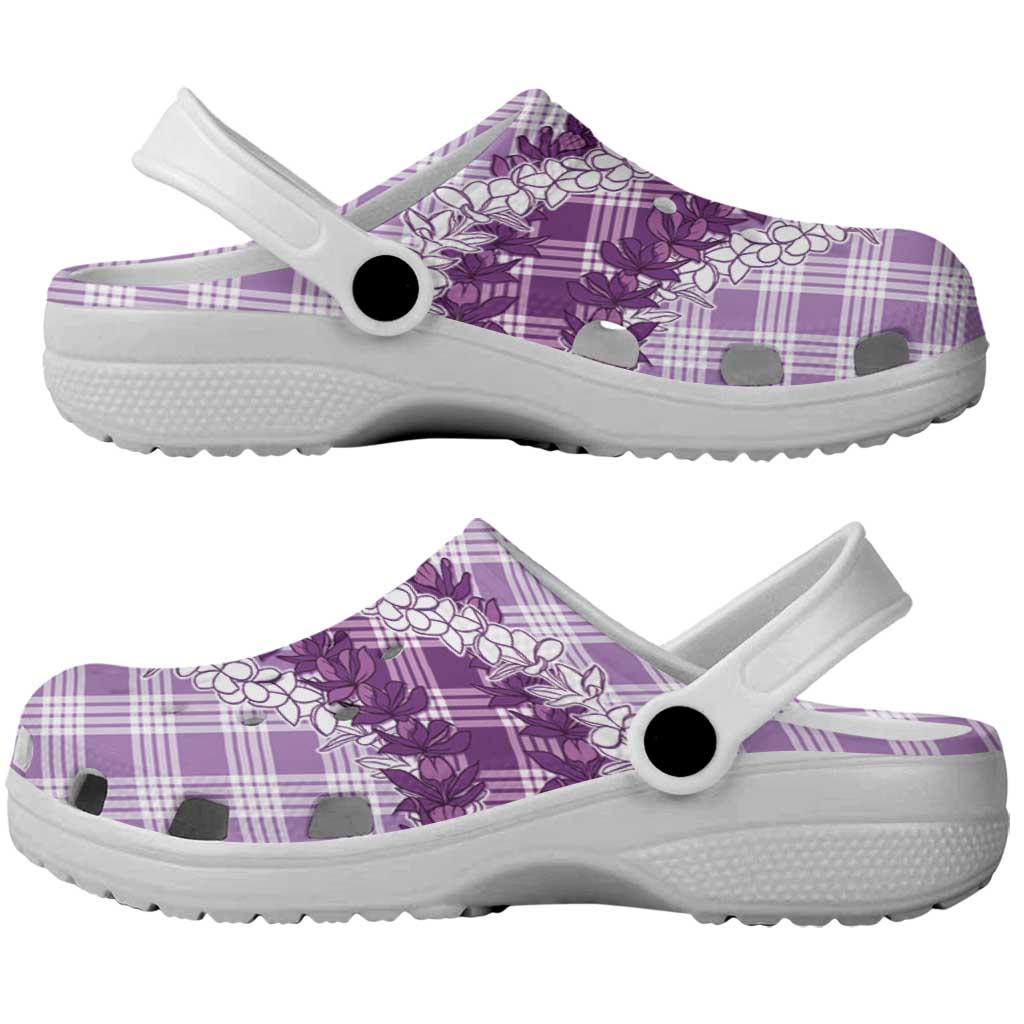 Violet Hawaii Palaka Clogs Shoes Hawaiian Honohono Lei