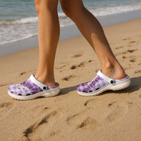 Violet Hawaii Palaka Clogs Shoes Hawaiian Honohono Lei