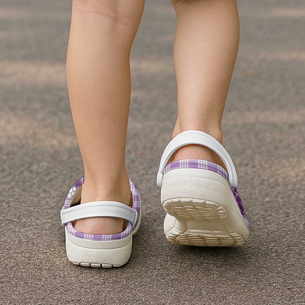 Violet Hawaii Palaka Clogs Shoes Hawaiian Honohono Lei