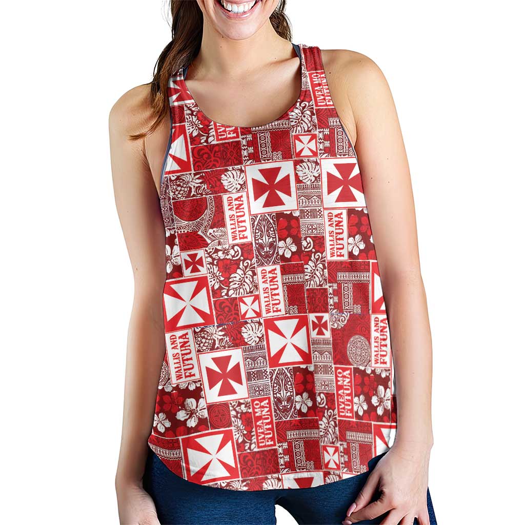 Wallis Et Futuna Kilisimasi Fiefia Women Racerback Tank Pacific Patchwork Xmas Vibes - Polynesian Pride