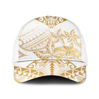 White and Gold Polynesia Baseball Net Cap Plumeria Tattoo With Polynesian Pattern - Polynesian Pride