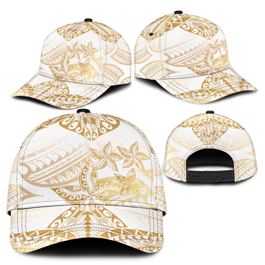 White and Gold Polynesia Classic Cap Plumeria Tattoo With Polynesian Pattern - Polynesian Pride