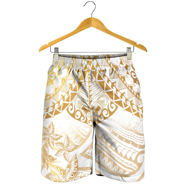 White and Gold Polynesia Shorts for Men Plumeria Tattoo With Polynesian ...