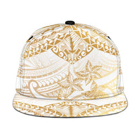 White and Gold Polynesia Snapback Cap Plumeria Tattoo With Polynesian Pattern - Polynesian Pride