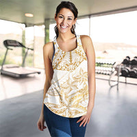 White and Gold Polynesia Women Racerback Tank Plumeria Tattoo With Polynesian Pattern LT14 - Polynesian Pride