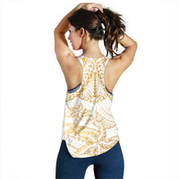 White and Gold Polynesia Women Racerback Tank Plumeria Tattoo With Polynesian Pattern LT14 - Polynesian Pride