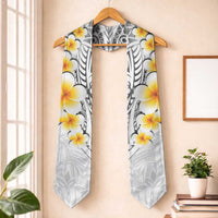 White Polynesia Graduation Stole Plumeria Tropical Leaves With Galaxy Polynesian Art LT14 One Size White - Polynesian Pride