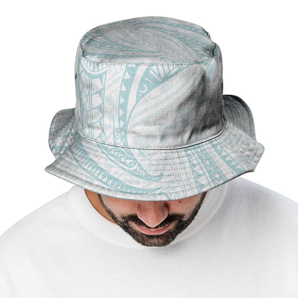 White Sunday Lotu Tamaiti Bucket Hat Polynesian Wave Pastel Cyan - Polynesian Pride