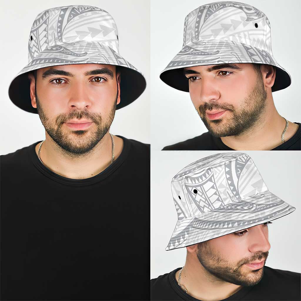 White Sunday Lotu Tamaiti Bucket Hat Polynesian Wave Pastel Gray - Polynesian Pride