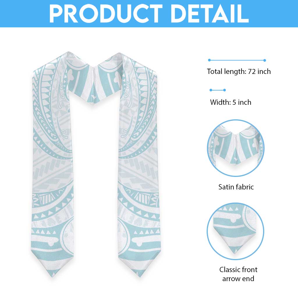 White Sunday Lotu Tamaiti Graduation Stole Polynesian Wave Pastel Cyan - Polynesian Pride