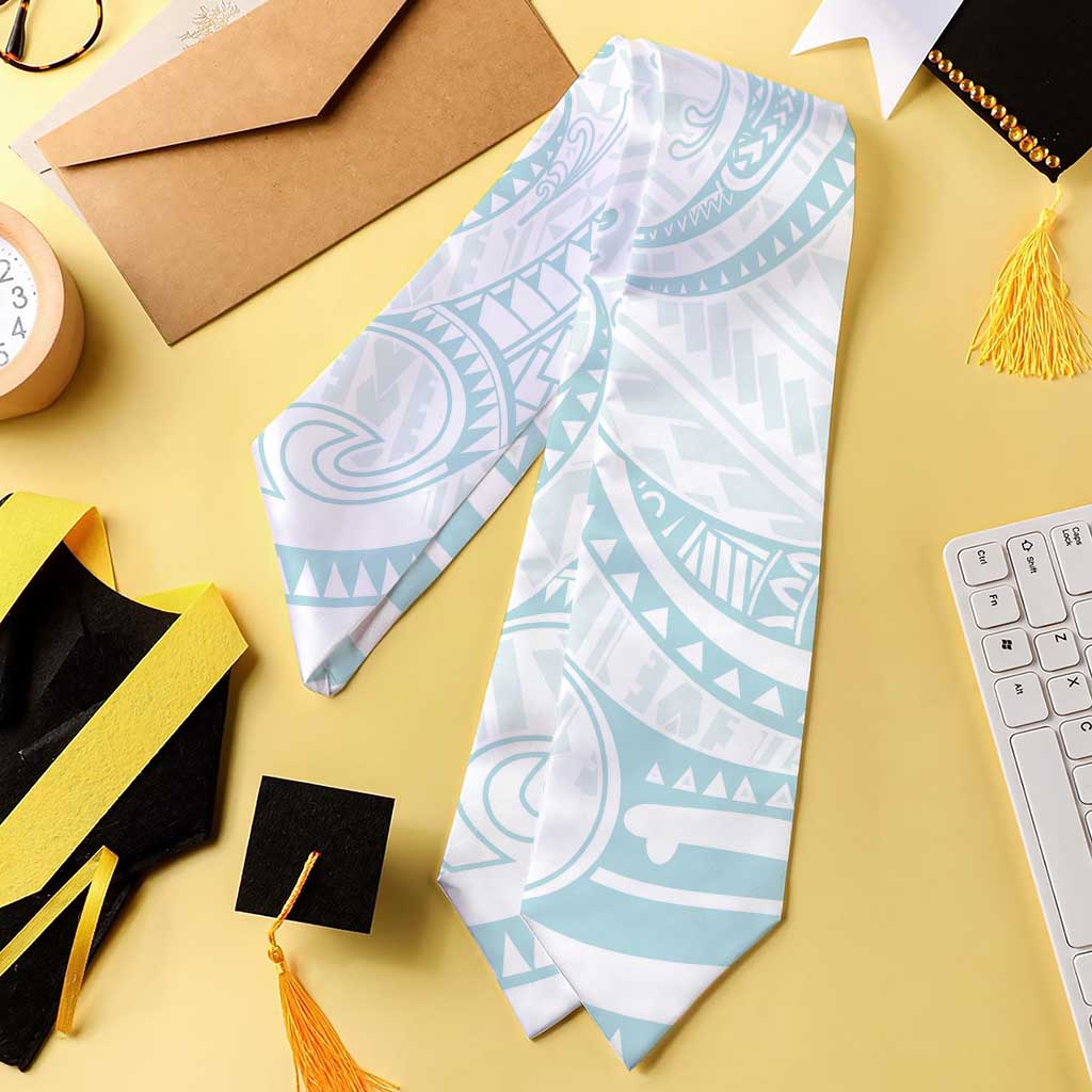 White Sunday Lotu Tamaiti Graduation Stole Polynesian Wave Pastel Cyan - Polynesian Pride