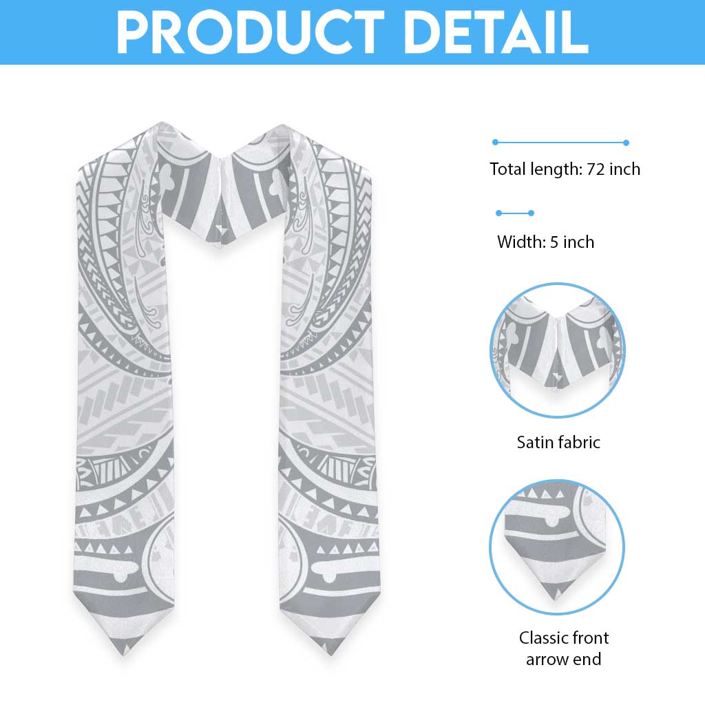 White Sunday Lotu Tamaiti Graduation Stole Polynesian Wave Pastel Gray - Polynesian Pride