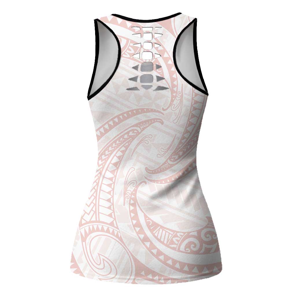 White Sunday Lotu Tamaiti Hollow Tank Top Polynesian Wave Pastel Blush - Polynesian Pride