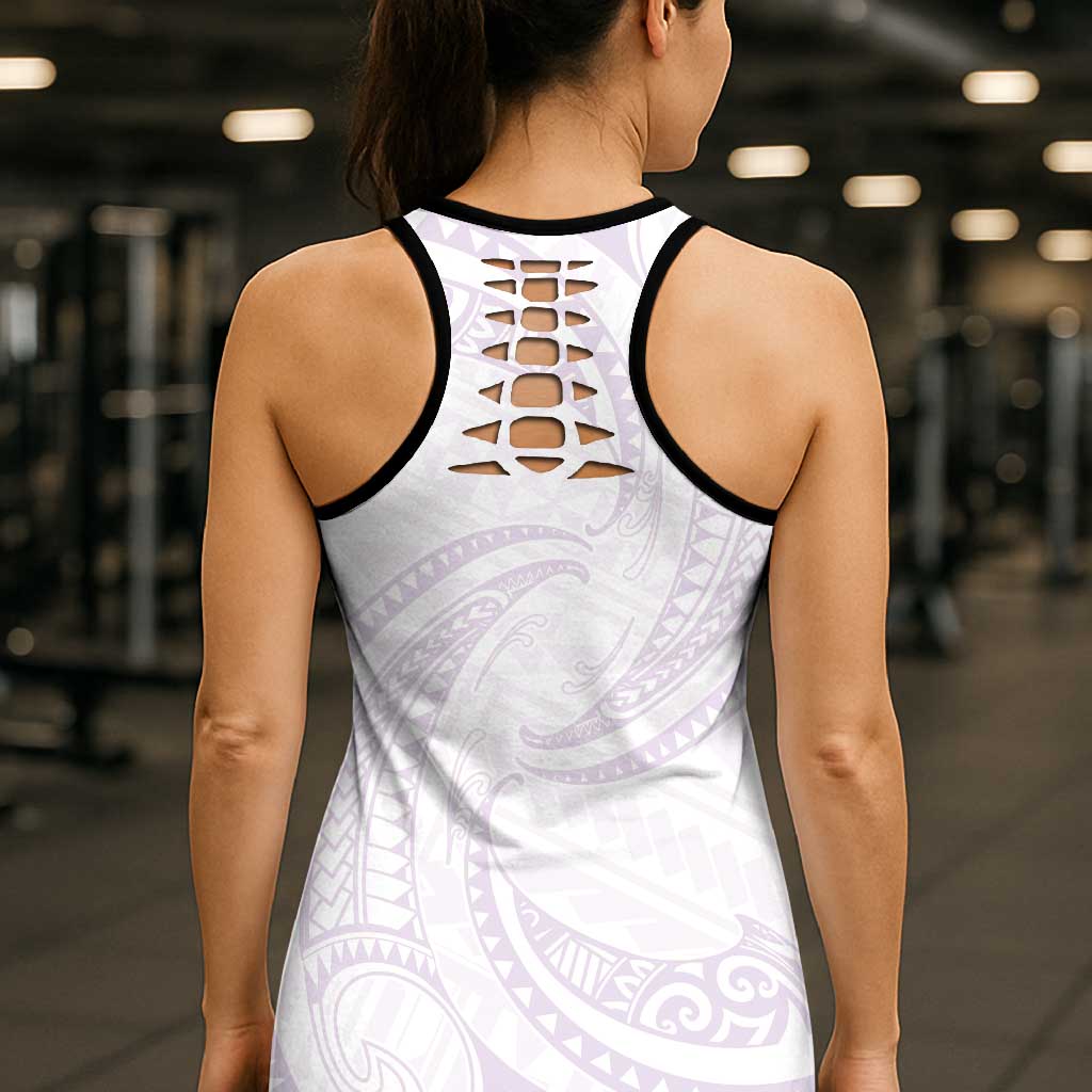 White Sunday Lotu Tamaiti Hollow Tank Top Polynesian Wave Pastel Mauve - Polynesian Pride