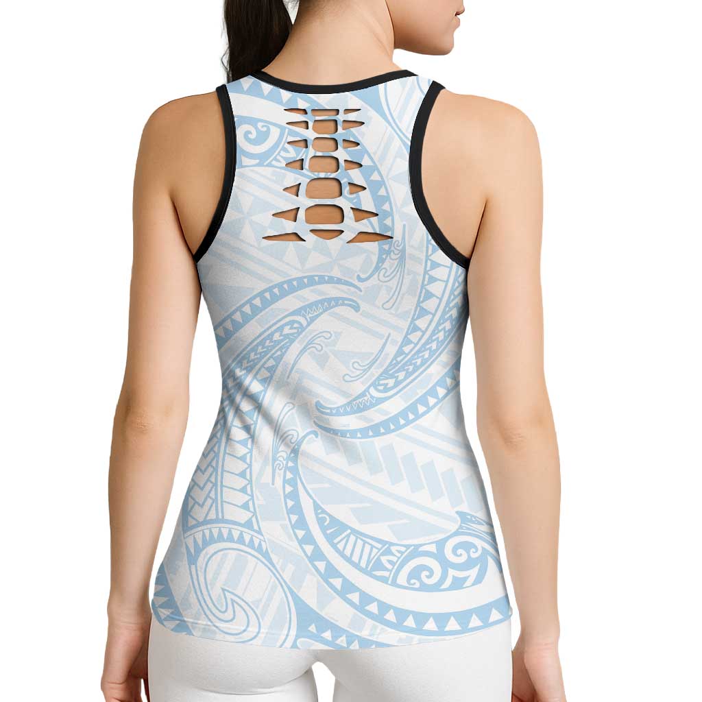 White Sunday Lotu Tamaiti Hollow Tank Top Polynesian Wave Pastel Sky Blue - Polynesian Pride